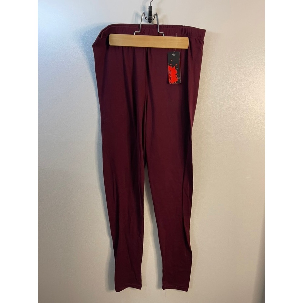 Shosho Womens Burgundy Solid Stretch Leggings Size L/XL Style 8L09 NWT